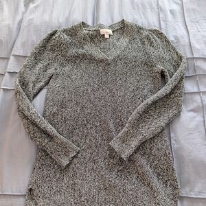 Belle by Kim Gravel Black/White Marled V-Neck Sweater XXS/XS Puff Sleeve